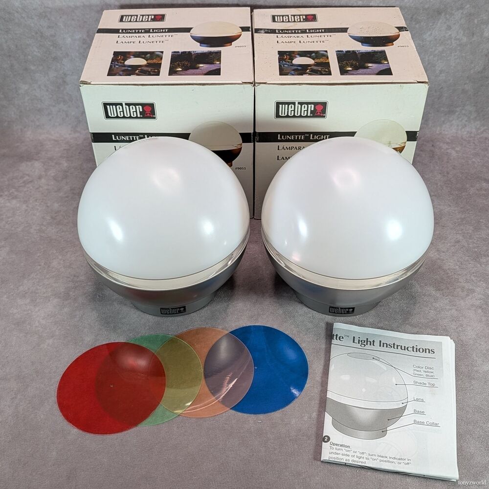 2 Vintage Weber Lunette Light Grilling Lamps 9055 Battery Operated Camping Patio